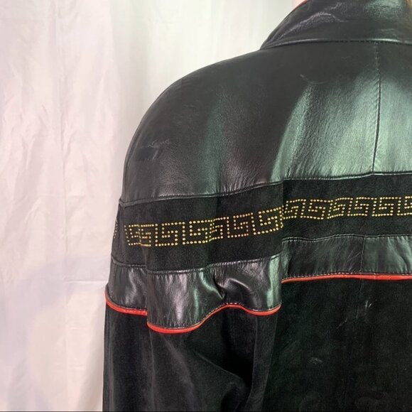 DI CAPRA INTERNATIONAL LEATHER JACKET WITH RED LEATHER TRIM GOLD BUTTONS LARGE - Picture 6 of 12